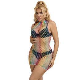 Subblime - 952433 Rainbow Gola Alta Sem Mangas Fishnet Vestido Tamanho Único
