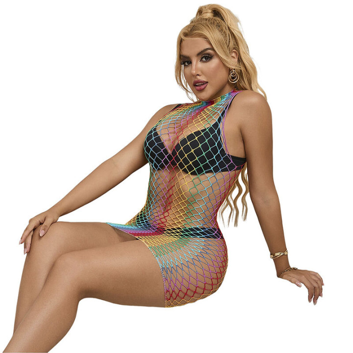 Subblime - 952433 Rainbow Hoher Kragen Rmelloser Netz Kleid Eine Grösse