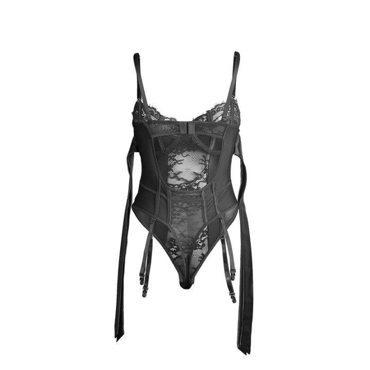 Subblime - 955496 Body in Pizzo Con Fiocchi e Giarrettiere Nero s/m