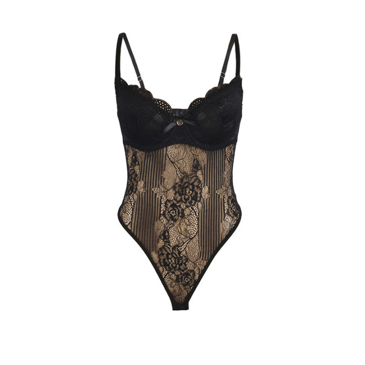 Subblime - 955618 Lace Bodysuit With Bottom Closure Black s/m