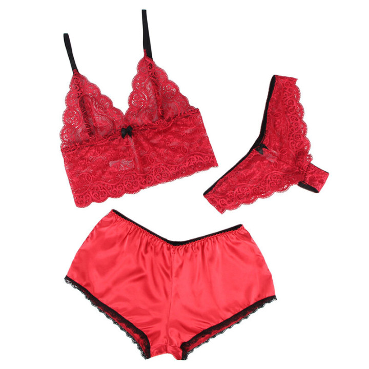 Subblime - 953904 Camicia da Notte in Seta e Pizzo + Slip Rosso l/xl
