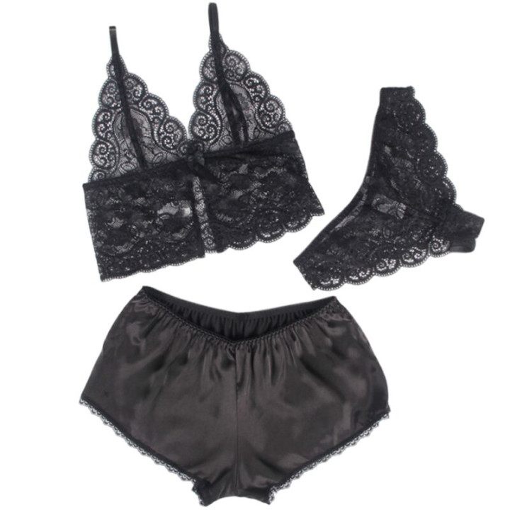 Subblime - 953928 Camisola de Seda e Renda + Calcinha Preta l/xl