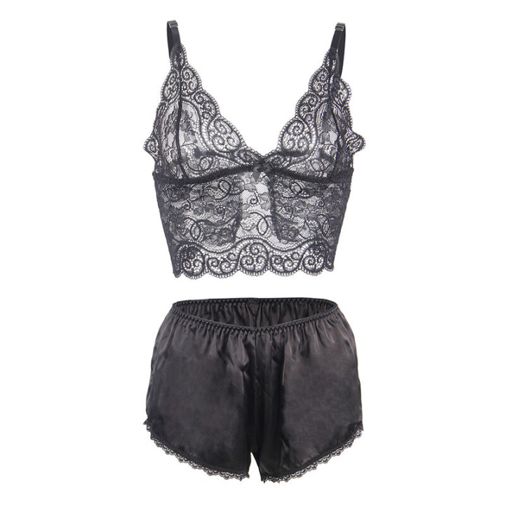 Subblime - 953928 Camisola de Seda e Renda + Calcinha Preta l/xl