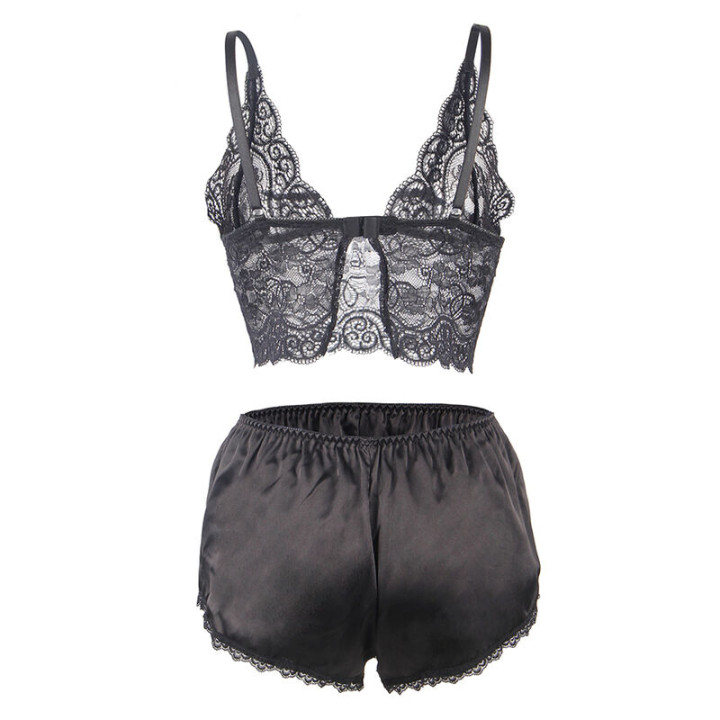 Subblime - 953928 Camisola de Seda e Renda + Calcinha Preta l/xl