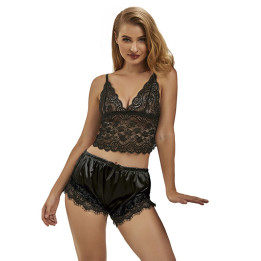 Subblime - 953935 Lässige Seidennachthemd + Spitzenhose Schwarz s/m