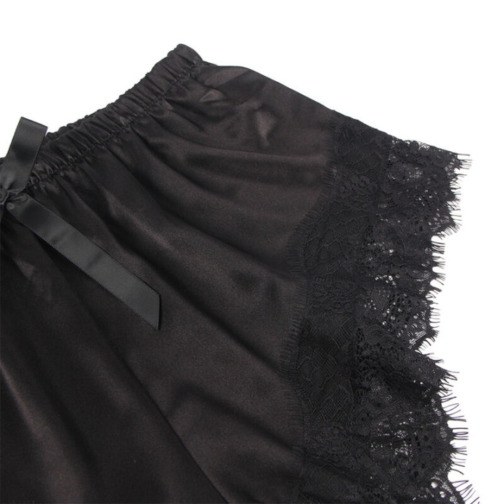 Subblime - 953942 Vestaglia da Notte Casual in Seta + Pantaloni in Pizzo Nero l/xl