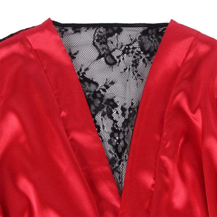 Subblime - 954017 Spitzen-Unterhemd Mit Transparentem Rücken Und String, Rot/Schwarz, s/m