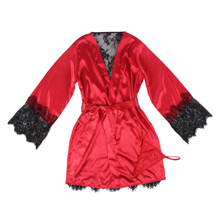 Subblime - 954024 Spitzen-Unterhemd Mit Transparentem Rücken Und String, Rot/Schwarz, l/xl