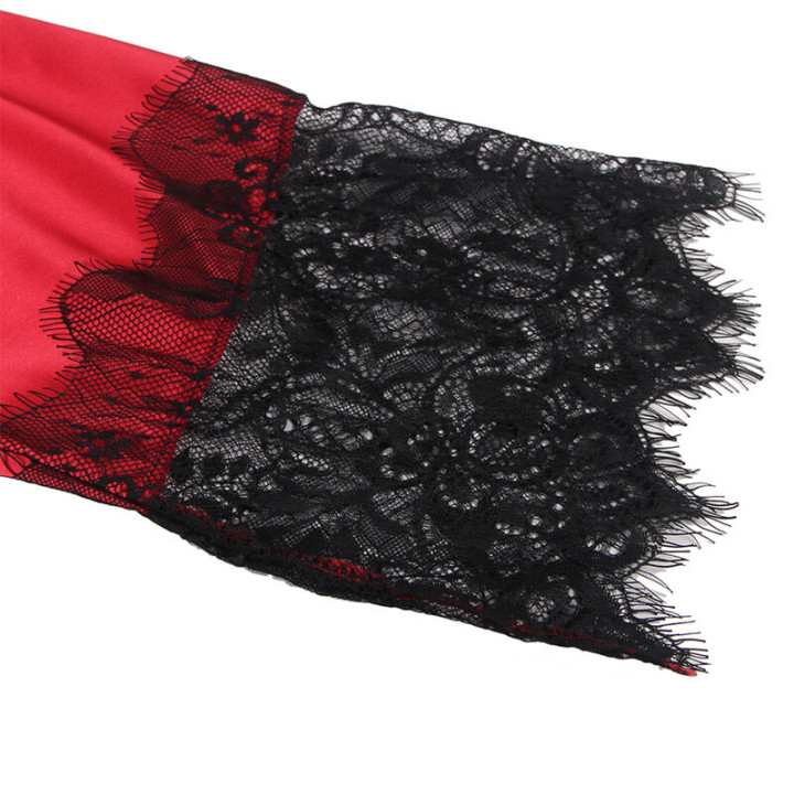 Subblime - 954024 Spitzen-Unterhemd Mit Transparentem Rücken Und String, Rot/Schwarz, l/xl