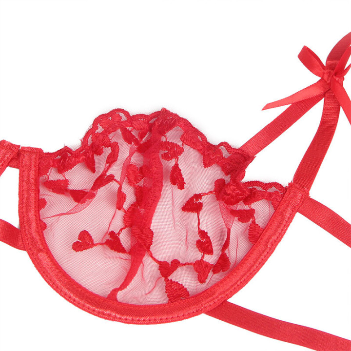 Subblime - 954338 bh + String + Strumpfgürtel Mit Herzdruck Rot l/xl