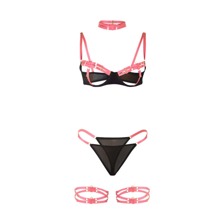 Subblime - 955304 Conjunto de Sutiã Com Colar e Detalhes Nas Pernas Rosa Fluorescente l/xl