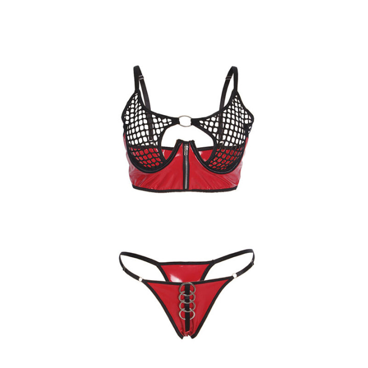 Subblime - 955540 Ensemble Soutien-Gorge à Fermeture Éclair en Cuir Verni Rouge l/xl