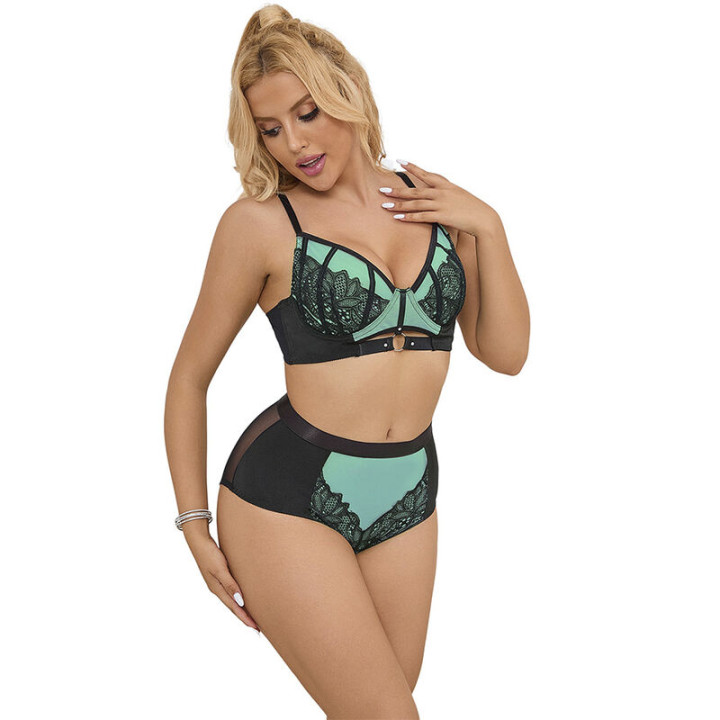 Subblime - 955557 Conjunto de Sutiã de Couro Verde Com Zíper de Malha s/m