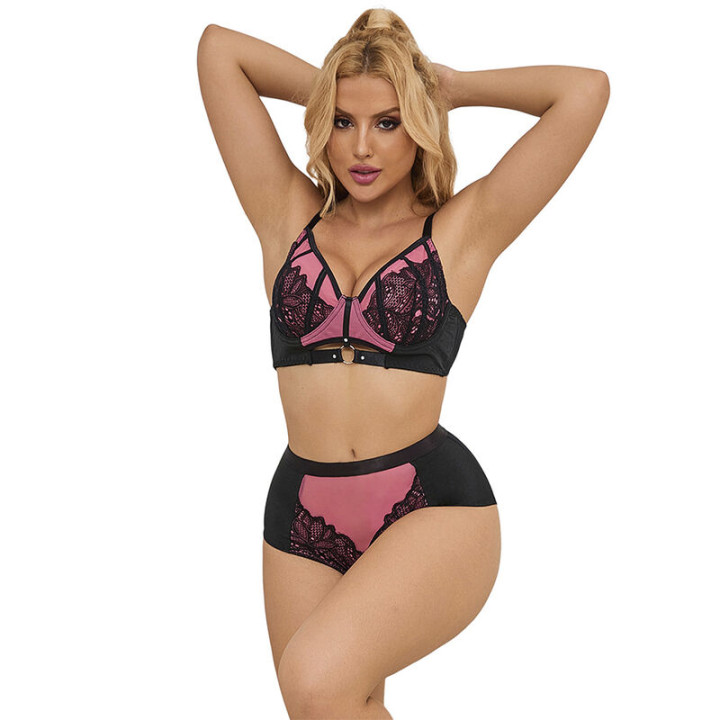 Subblime - 955588 Ensemble Soutien-Gorge en Cuir Verni Rose Avec Fermeture Éclair l/xl