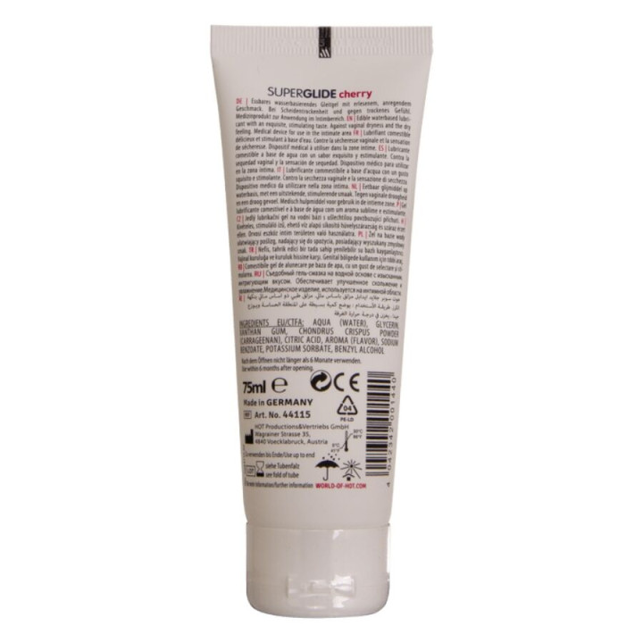 Hot - Superglide Lubricante Comestible Base Agua Cereza 75 ml