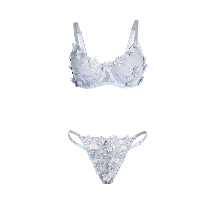 Subblime - 957629 Conjunto de Sutiã e Calcinha Bordados Com Flores Azul Celeste s/m