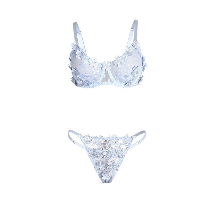 Subblime - 957636 Flower Embroidered Bra And Panties Set Sky Blue l/xl