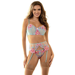 Subblime - 957643 Ensemble Soutien-Gorge et Porte-Jarretelles Brodé Fleurs Rose s/m