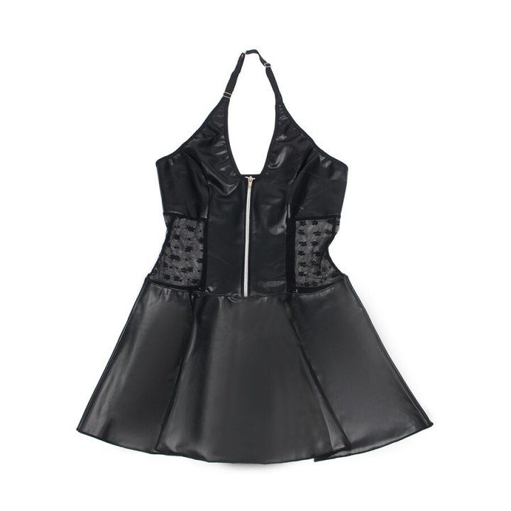Subblime - 957704 Robe en Cuir à Fermeture Éclair en Dentelle Noire s/m