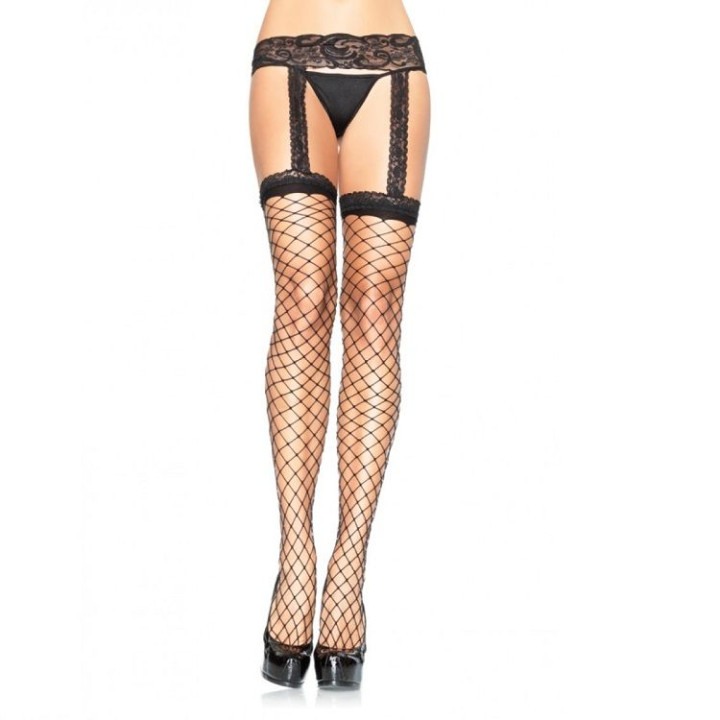 Leg Avenue - Bas Résille Avec Jarratière en Dentelle Noire