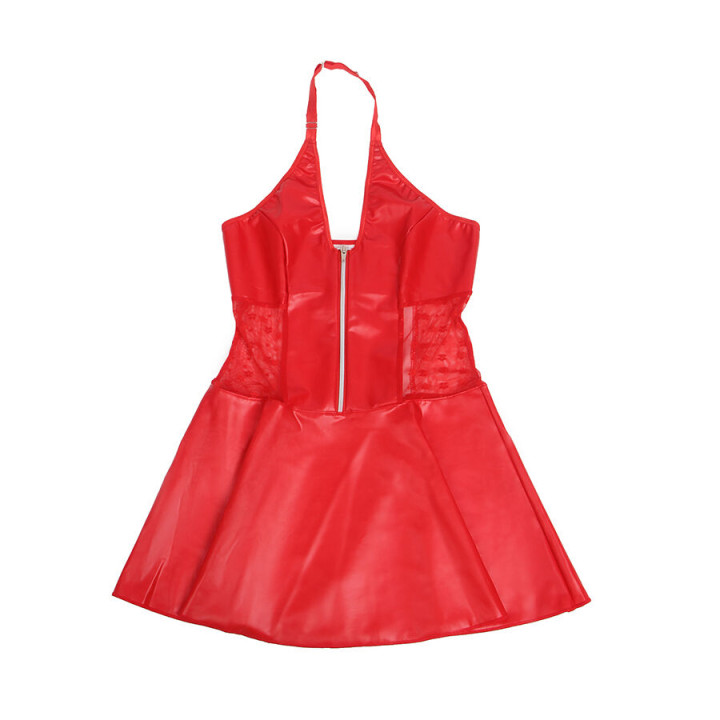 Subblime - 957735 Abito in Pelle Con Zip e Pizzo Rosso l/xl