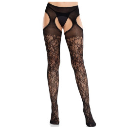 Leg Avenue - Bas en Dentelle Florale Avec Jarretelles United Black