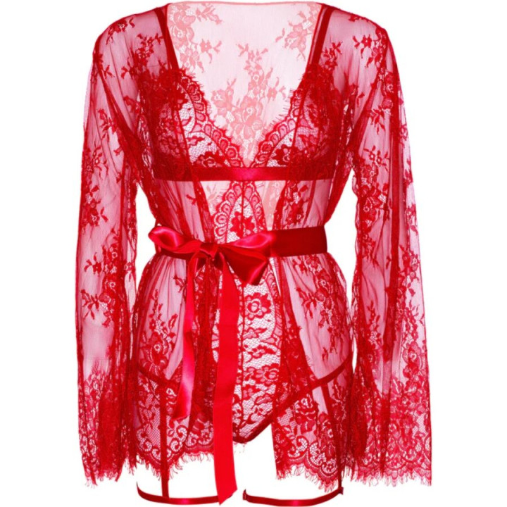 Leg Avenue - 86123 Teddy + Garter Robe Set Red Size m