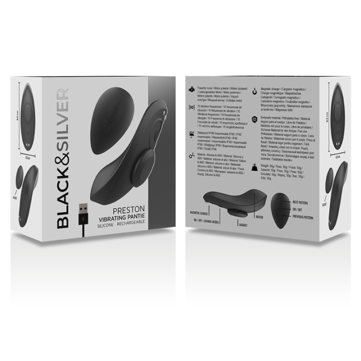 Black&Silver - Preston Akumulatorowe Silikonowe Majteki Wibratorowe Czarne