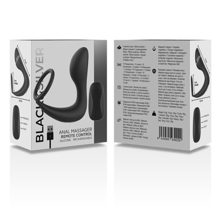 Black&Silver - Masajeador Anal Control Remoto Silicona Recargable Negro