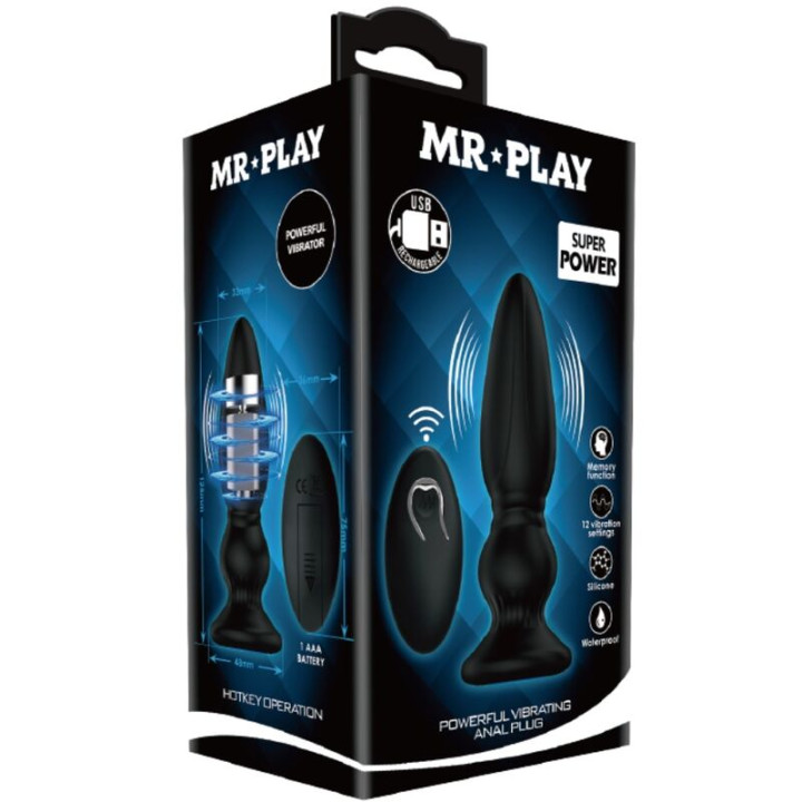 Mr Play - Puissant Vibrateur Télécommande Plug Anal Noir