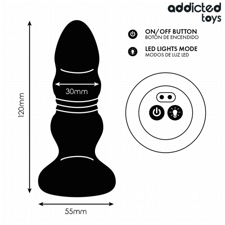 Addicted Toys - Plug Anal Rotatif et Vibrant, Télécommande Avec Lumière Led