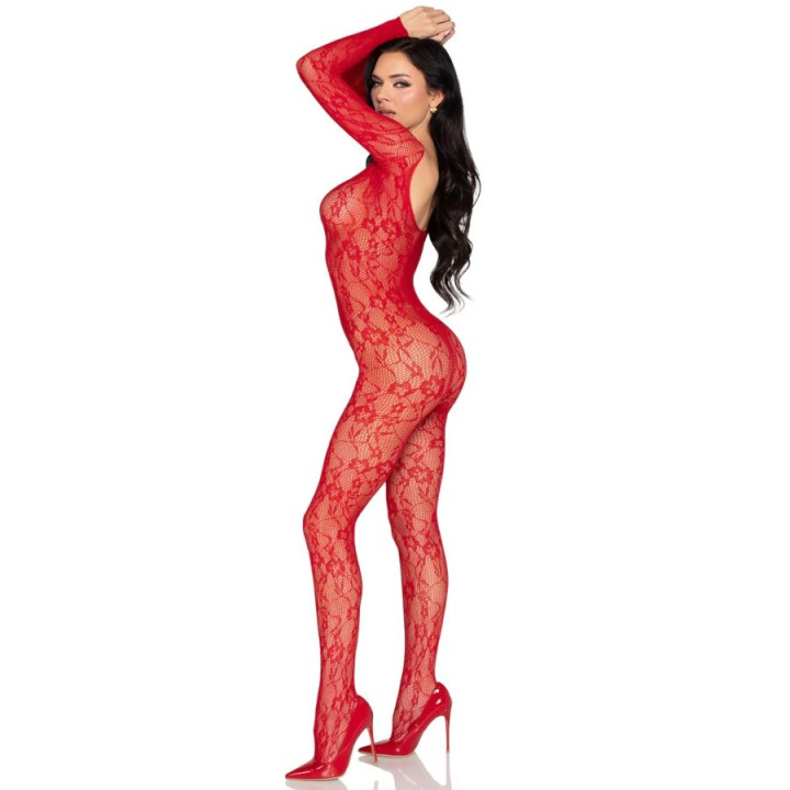 Leg Avenue - 89366 Spitzen-Dessous-Bodystocking, Rot - Einheitsgrösse