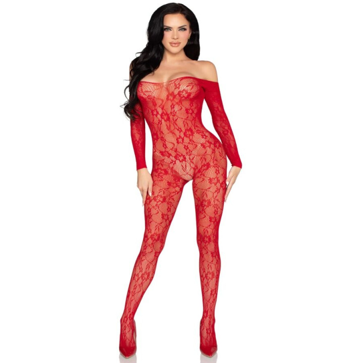 Leg Avenue - 89366 Spitzen-Dessous-Bodystocking, Rot - Einheitsgrösse