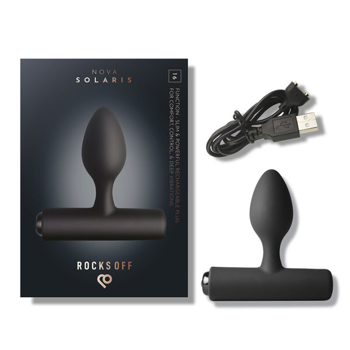 Rocks-Off - Nova Solaris Plug Anal Fino Recargable 16 Funciones Negro