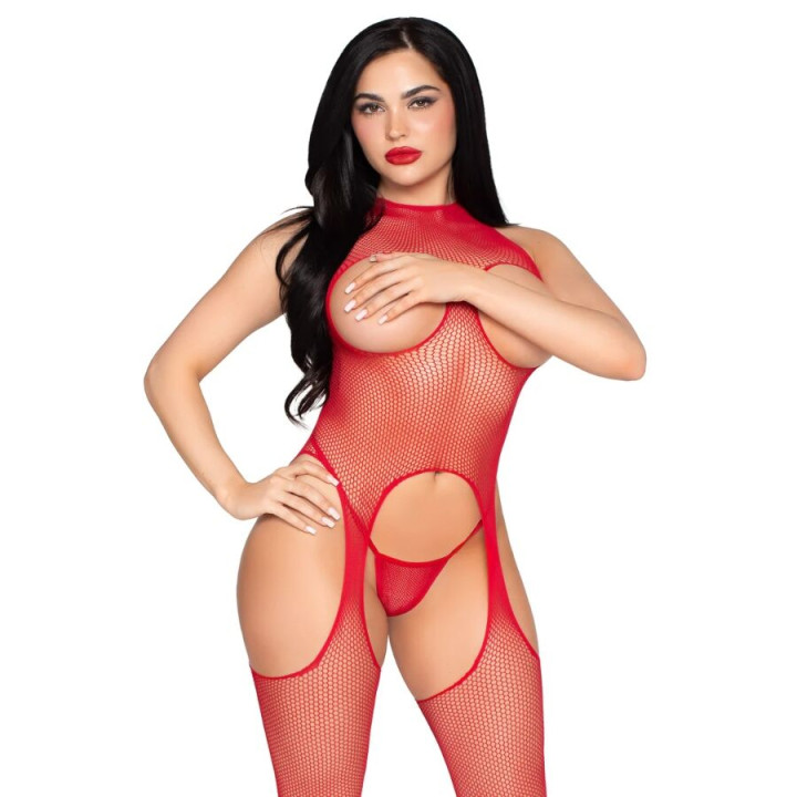 Leg Avenue - 89374 Cupless Bodystocking And Panty Red - One Size