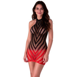 Passion - Bs117 Abito Bodystocking Nero e Rosso Sfumatura