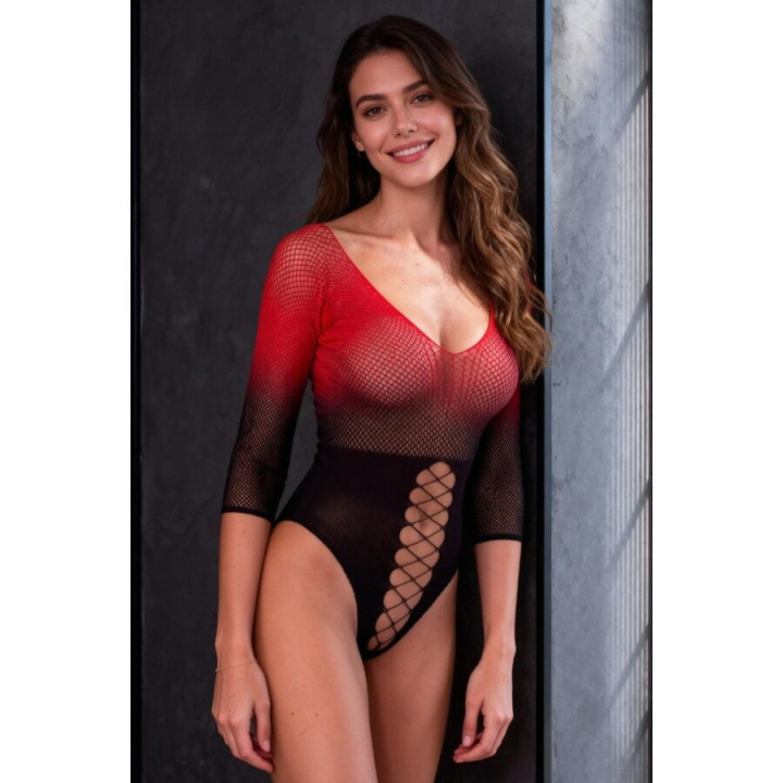 Passion - Bs118 Black And Red Mesh Bodystocking