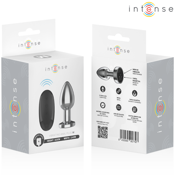 Intense - Plug Anale 10 Vibrazioni Metallo Con Telecomando m