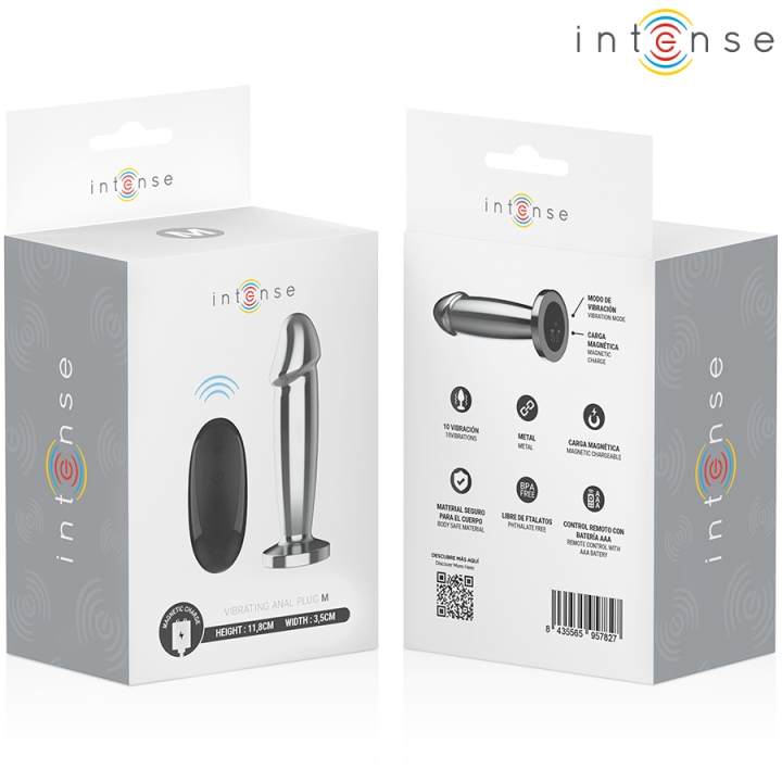Intense - Anal Plug 10 Vibrazioni Dildo Metallo Con Telecomando m