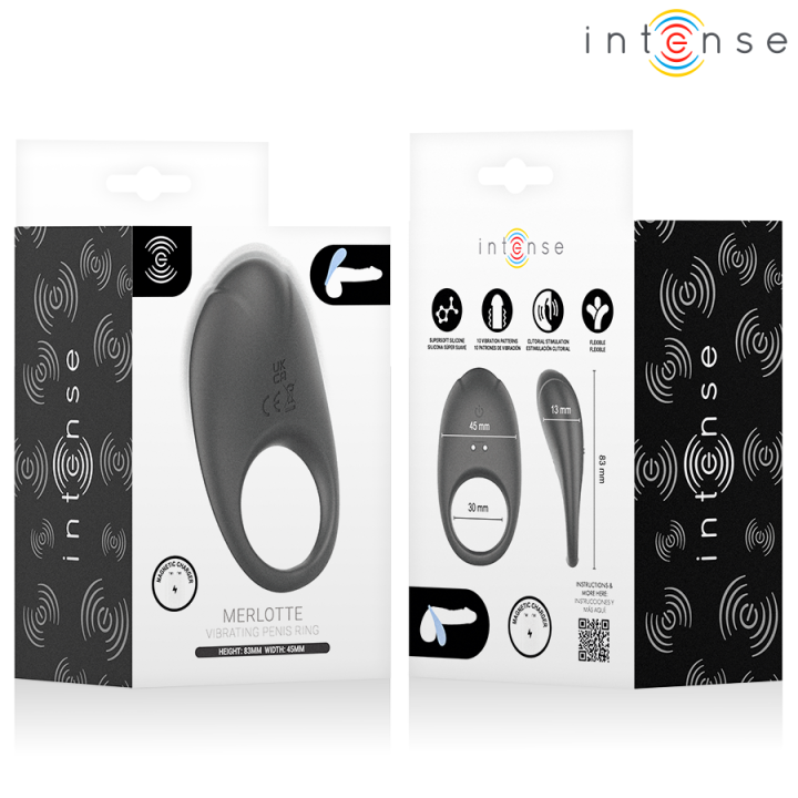 Intense - Merlotte Vibrating Penis Ring With Clitoris Stimulation Black