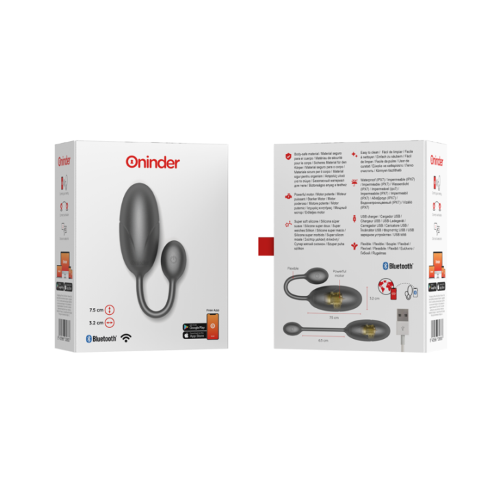 Oninder - Oeuf Vibrant Tokyo Noir 7,5 x 3,2 cm Application Gratuite