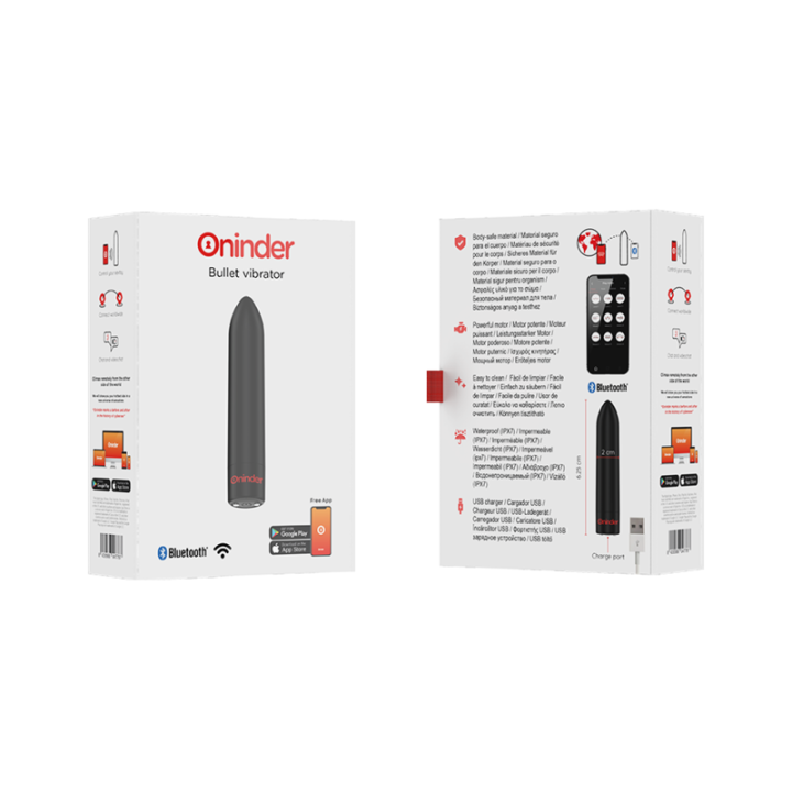 Oninder - Berlin Bullet Vibrator Black 9 Modes 8.5 x 2 cm - Free App