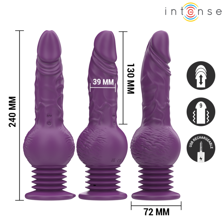 Intense - Vibratore Multifunzione Tatum Con Vibrazione su e Giù 24 cm Viola