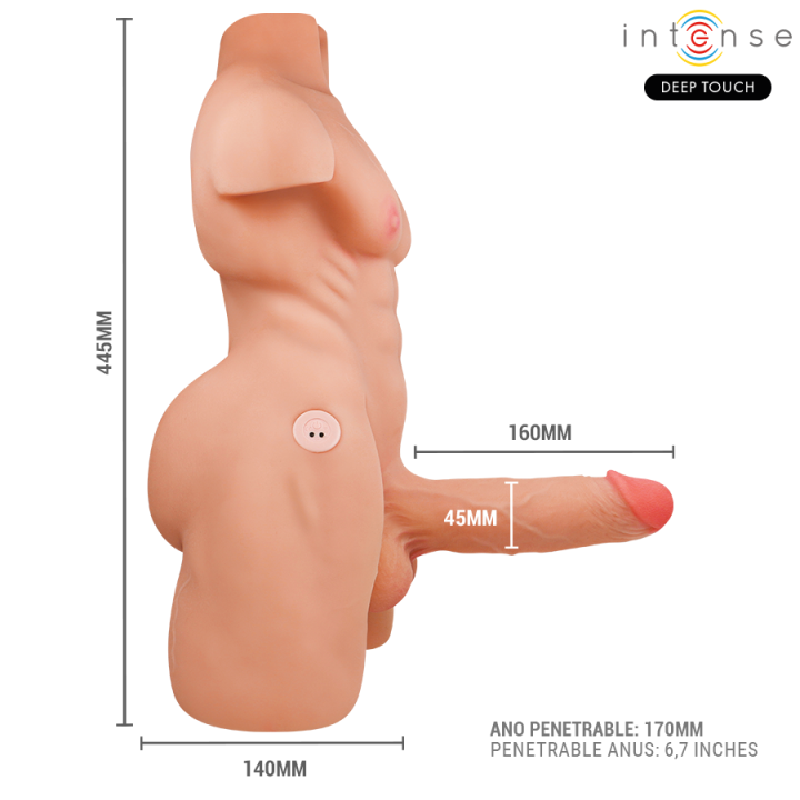 Intense Deep Touch - Marty Torso Con Ano e Dildo Realistico Con Spinta e Vibrazione, Telecomando, 6,2 kg