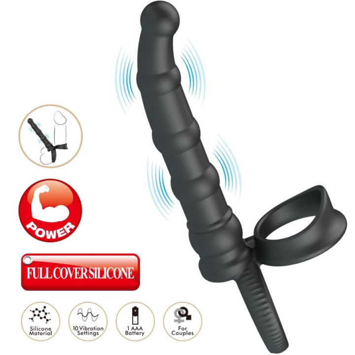 Pretty Love - Tatum Vibrating Penis Ring With Plug 10 Vibrations Black