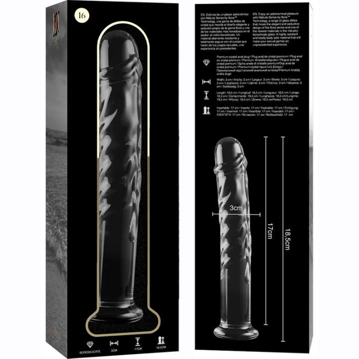 Nebula Series by Ibiza - Modèle 16 Gode en Verre Borosilicate Clair 18.5 cm -o- 3 cm