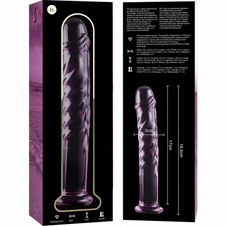 Nebula Series by Ibiza - Modèle 16 Gode en Verre Borosilicate Rose 18.5 cm -o- 3 cm