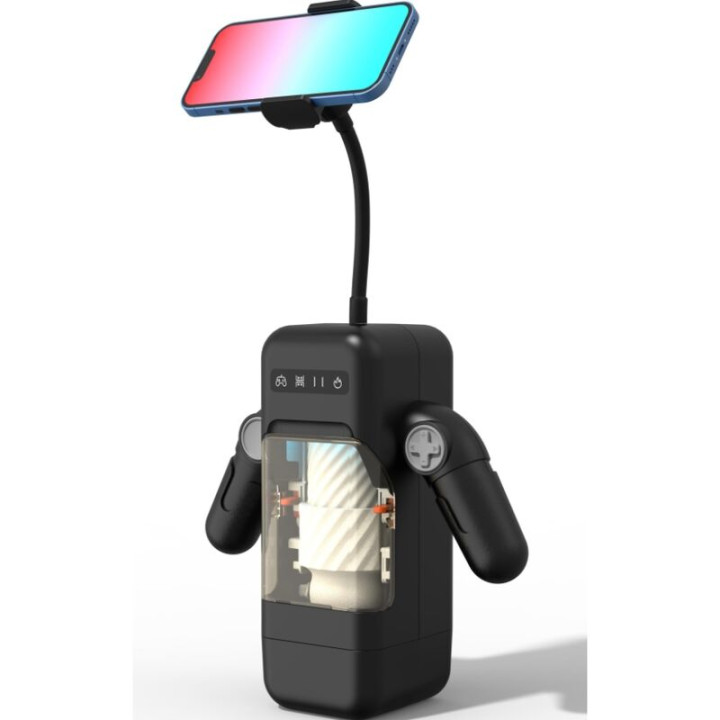Game Cup - Masturbador Masculino Con Vibración y Función Calor Con Soporte Para Móviles - Negro