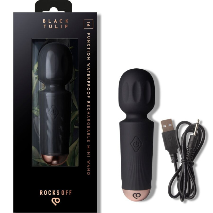 Rocks-Off - Mini Wand Recargable 16 Funciones Negro
