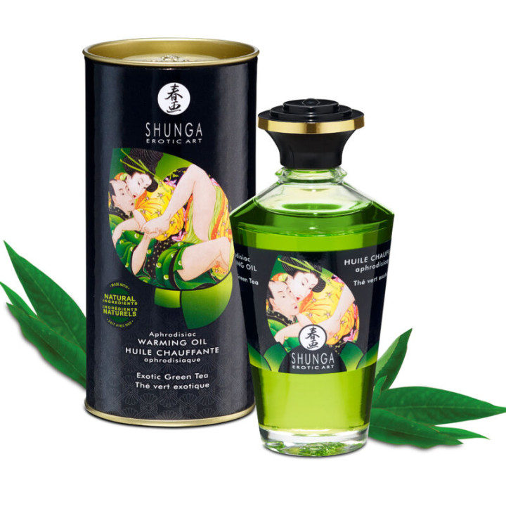 Shunga - Aceite Masaje Efecto Calor te Verde Orgánico 100 ml
